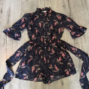 Rebecca Taylor dark navy and pink Floral Romper
